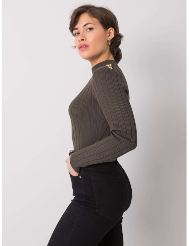 Khaki sweter damski w prążki