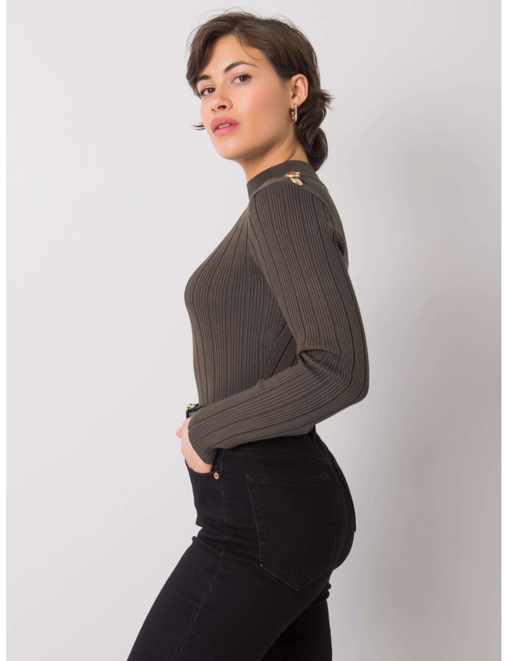 Khaki sweter damski w prążki