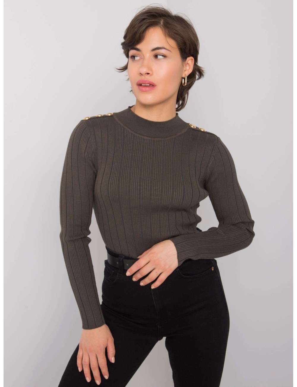 Khaki sweter damski w prążki