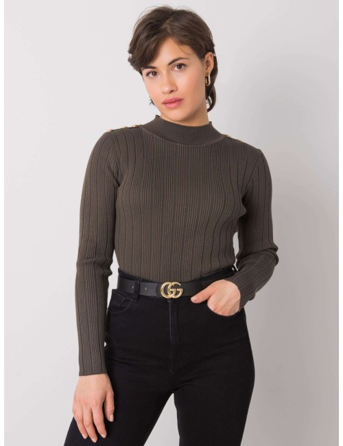 Khaki sweter damski w prążki