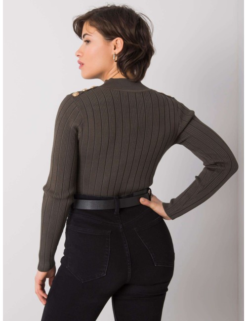 Khaki sweter damski w prążki