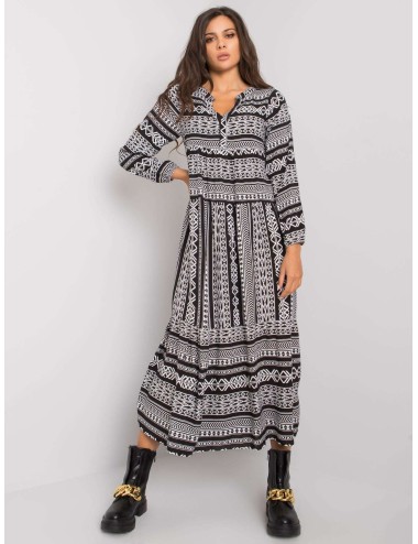 Czarna sukienka maxi w geometryczne wzory