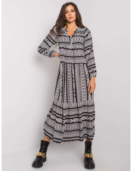 Czarna sukienka maxi w geometryczne wzory