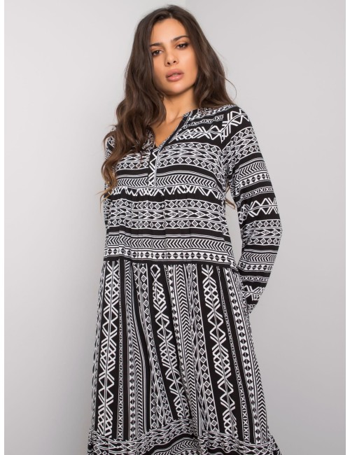 Czarna sukienka maxi w geometryczne wzory