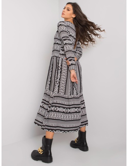 Czarna sukienka maxi w geometryczne wzory