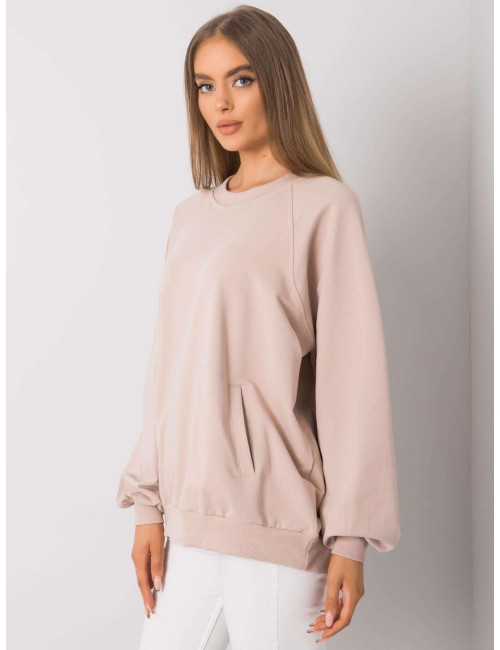 RUE PARIS Jasnobeżowa bawełniana bluza bez kaptura