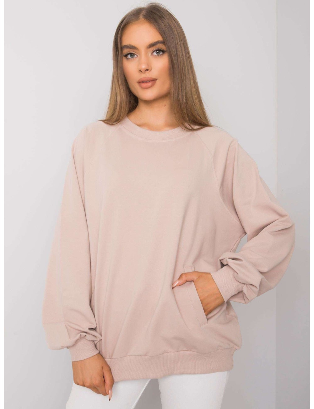 RUE PARIS Jasnobeżowa bawełniana bluza bez kaptura