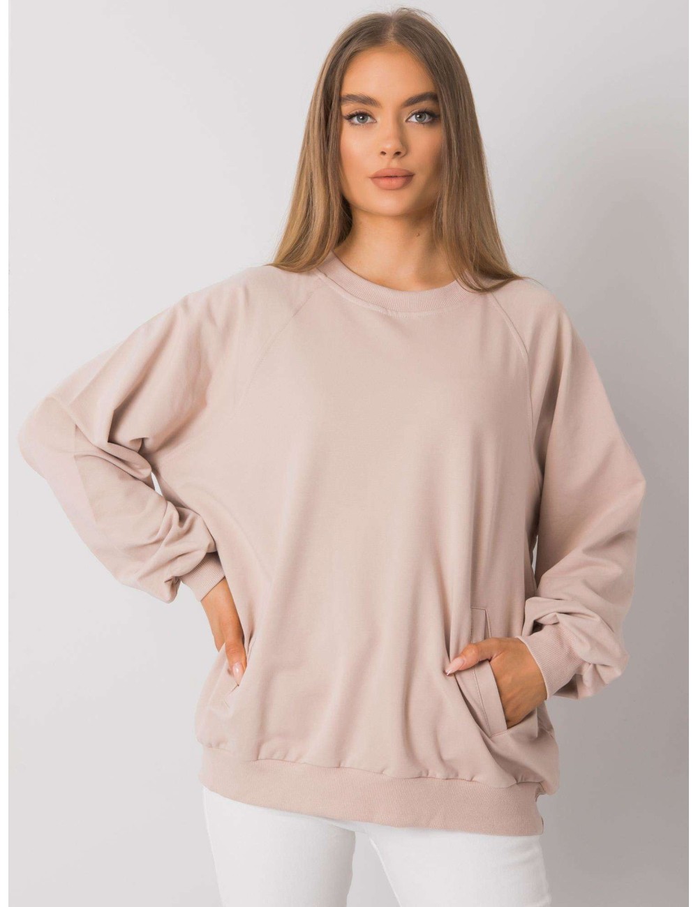 RUE PARIS Jasnobeżowa bawełniana bluza bez kaptura