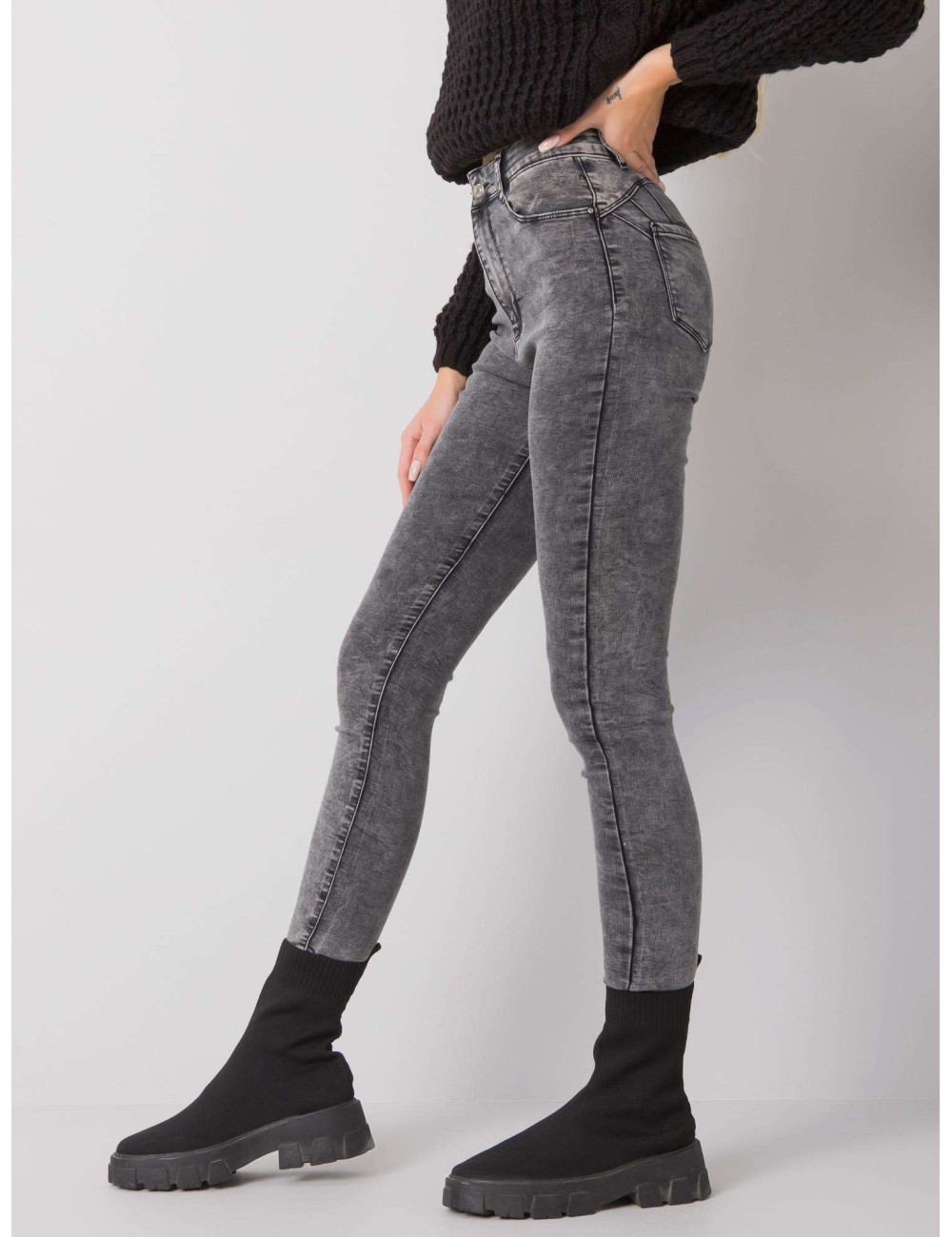Szare jeansowe rurki high waist