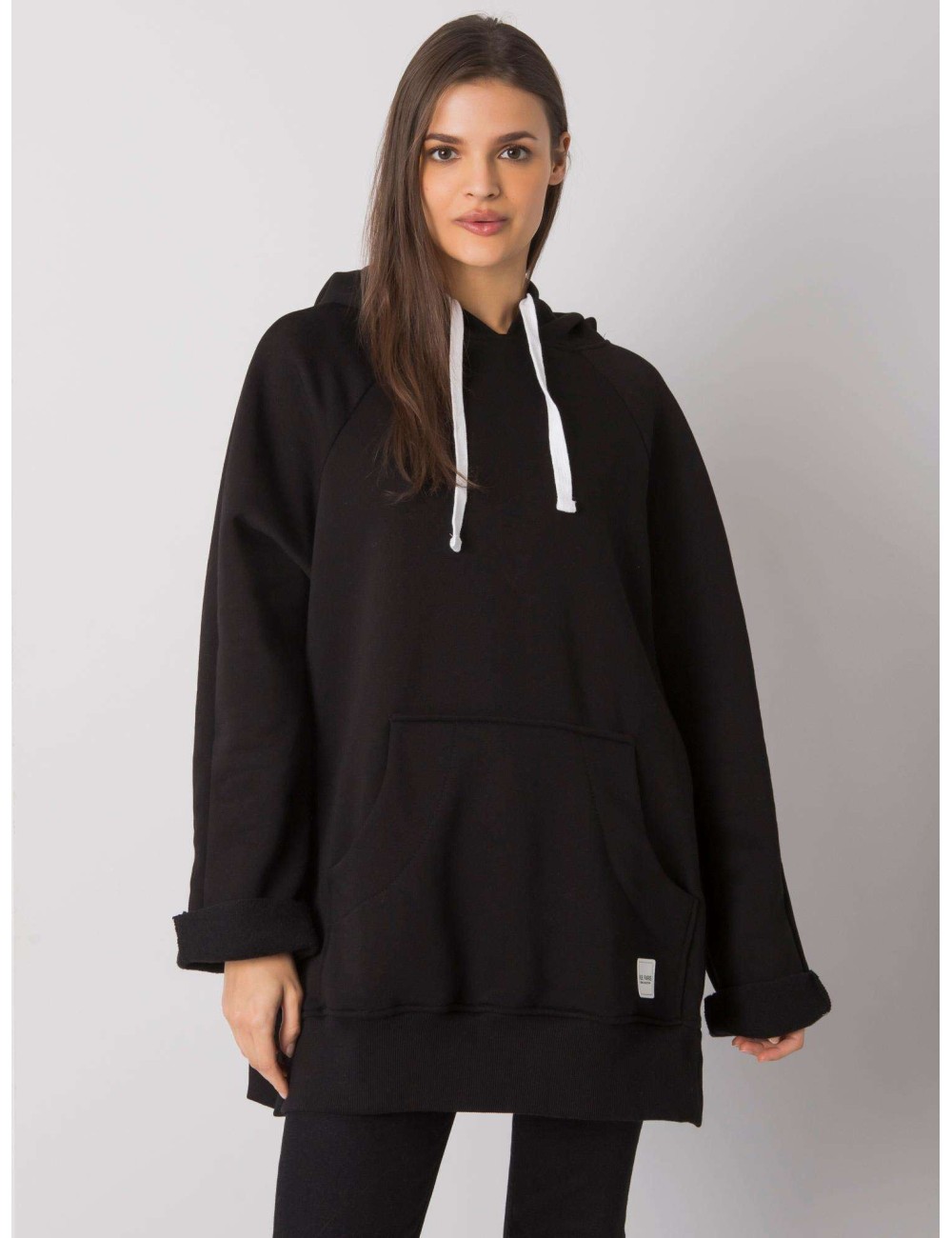 RUE PARIS Czarna bluza kangurka z kapturem
