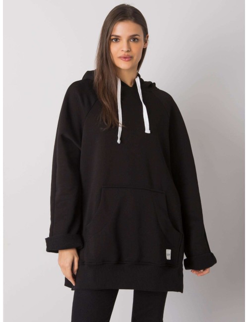 RUE PARIS Czarna bluza kangurka z kapturem