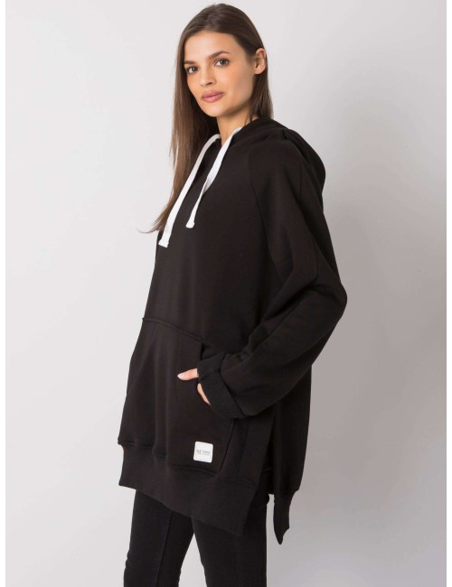 RUE PARIS Czarna bluza kangurka z kapturem