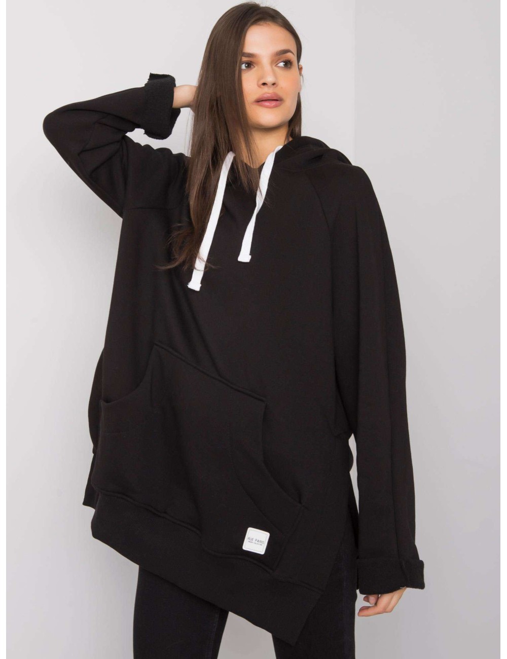 RUE PARIS Czarna bluza kangurka z kapturem