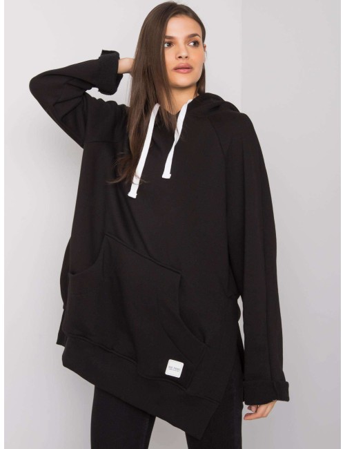 RUE PARIS Czarna bluza kangurka z kapturem