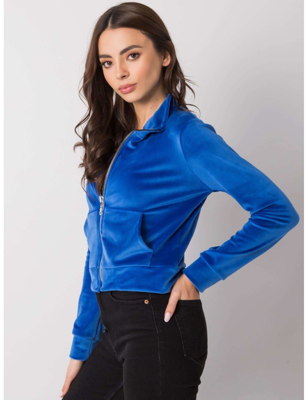 RUE PARIS Ciemnofioletowa bluza z weluru na suwak