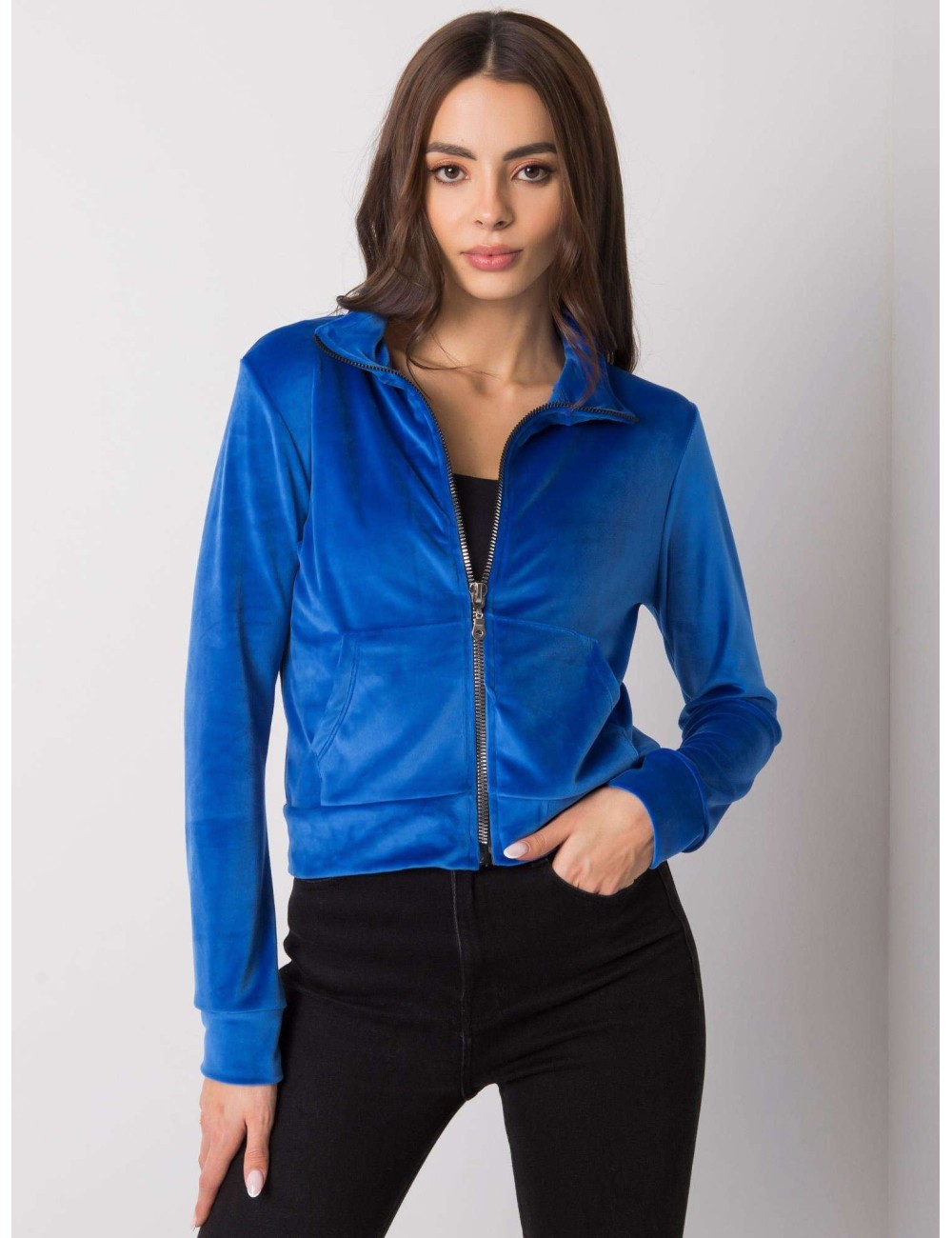 RUE PARIS Ciemnofioletowa bluza z weluru na suwak