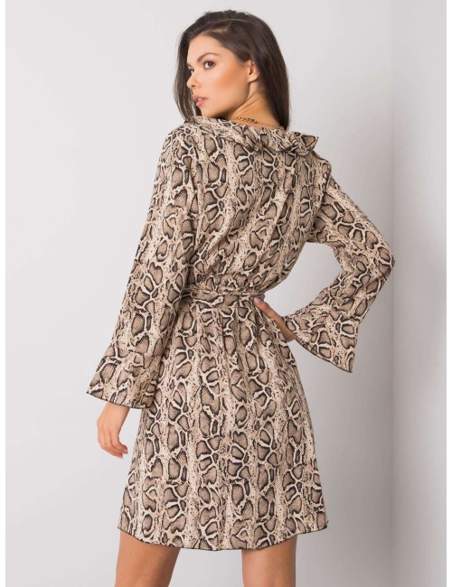 Beżowo-czarna sukienka animal print