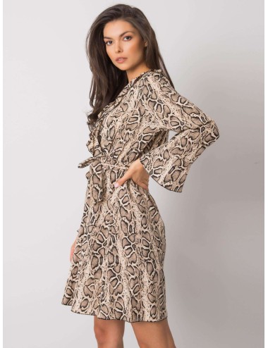 Beżowo-czarna sukienka animal print