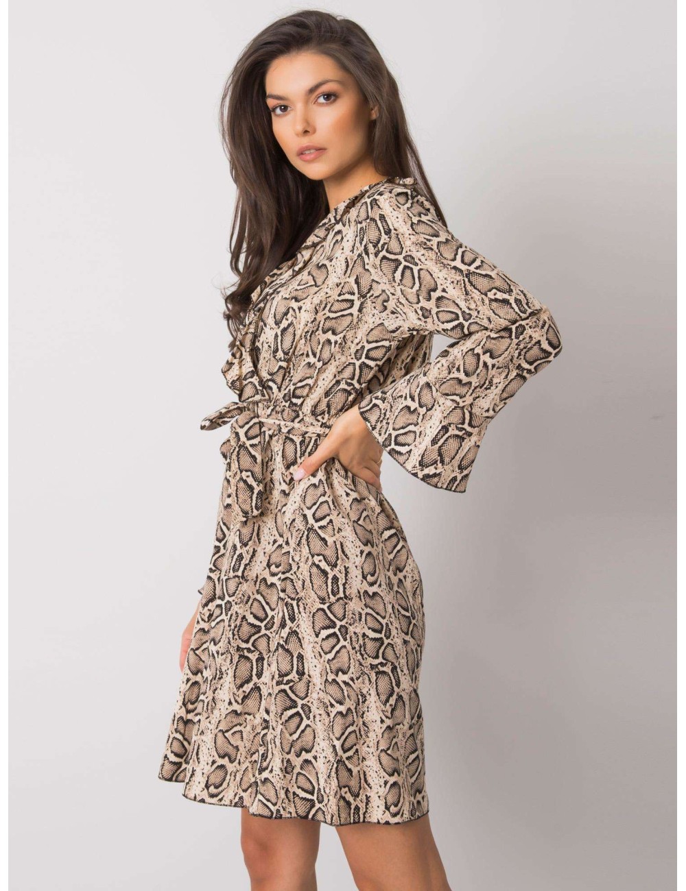 Beżowo-czarna sukienka animal print