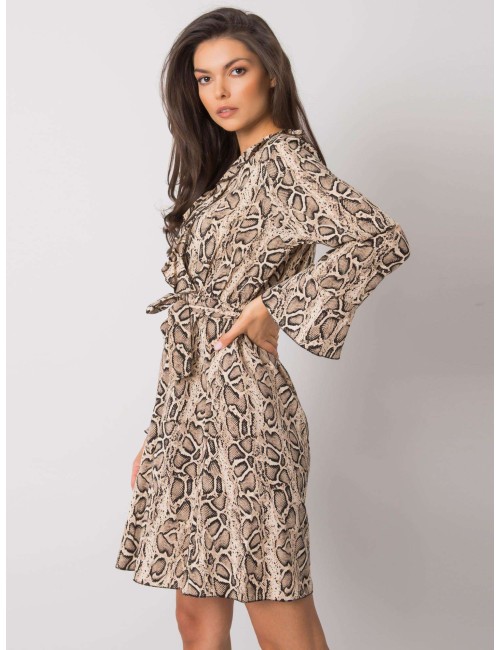 Beżowo-czarna sukienka animal print