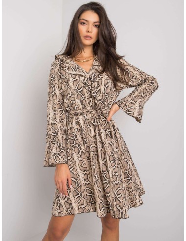 Beżowo-czarna sukienka animal print