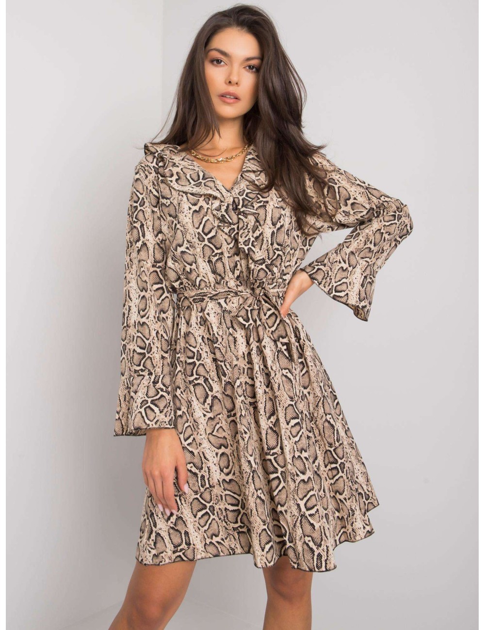 Beżowo-czarna sukienka animal print