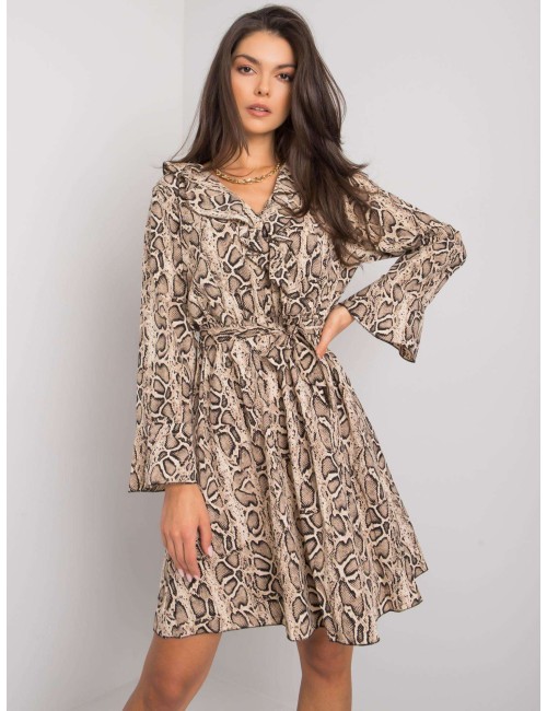 Beżowo-czarna sukienka animal print