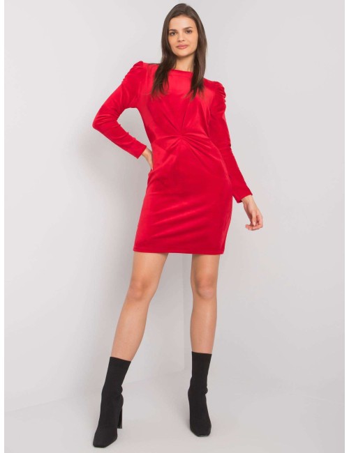 RUE PARIS Czerwona dopasowana sukienka welurowa