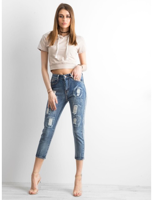 Jeansy mom jeans z przetarciami