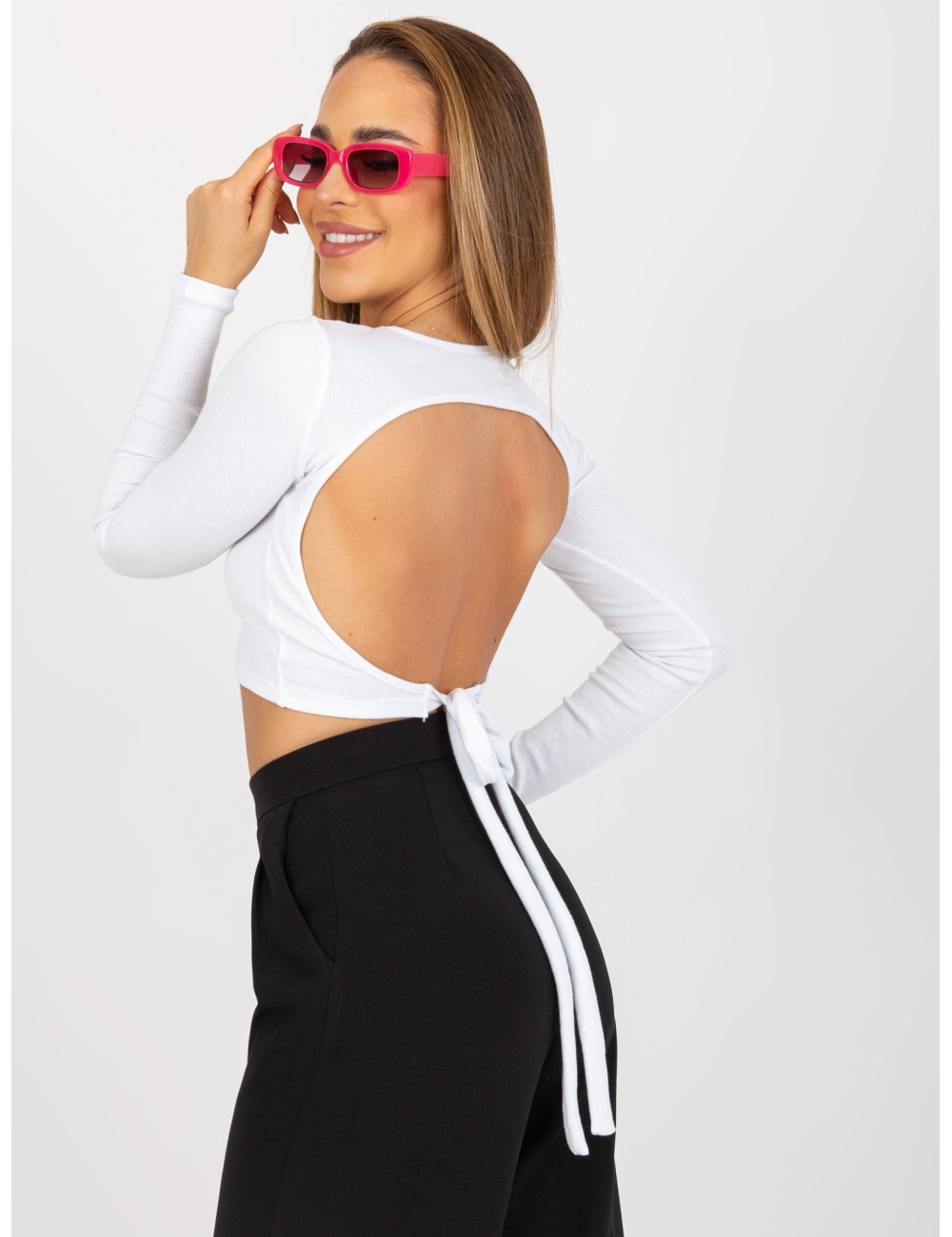 Krótka bluzka basic w prążki RUE PARIS