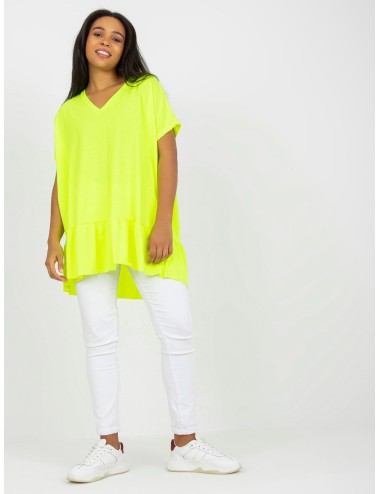 Żółta codzienna tunika plus size z dekoltem w serek