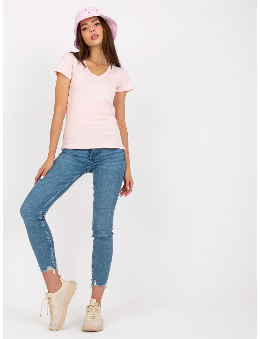 T-shirt basic z dekoltem w serek