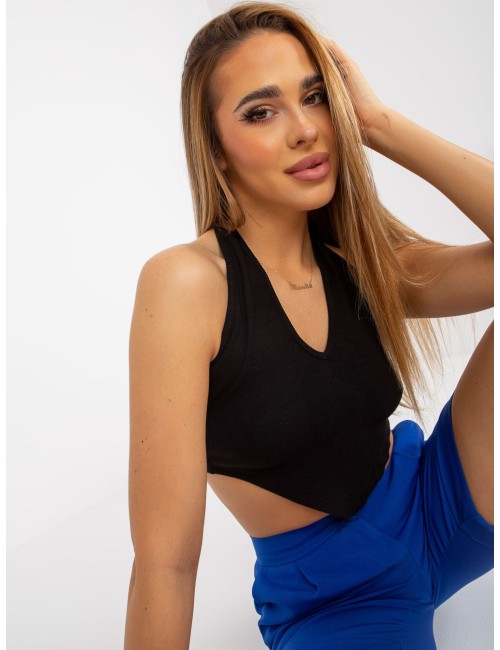 Prążkowany crop top basic na szyję RUE PARIS