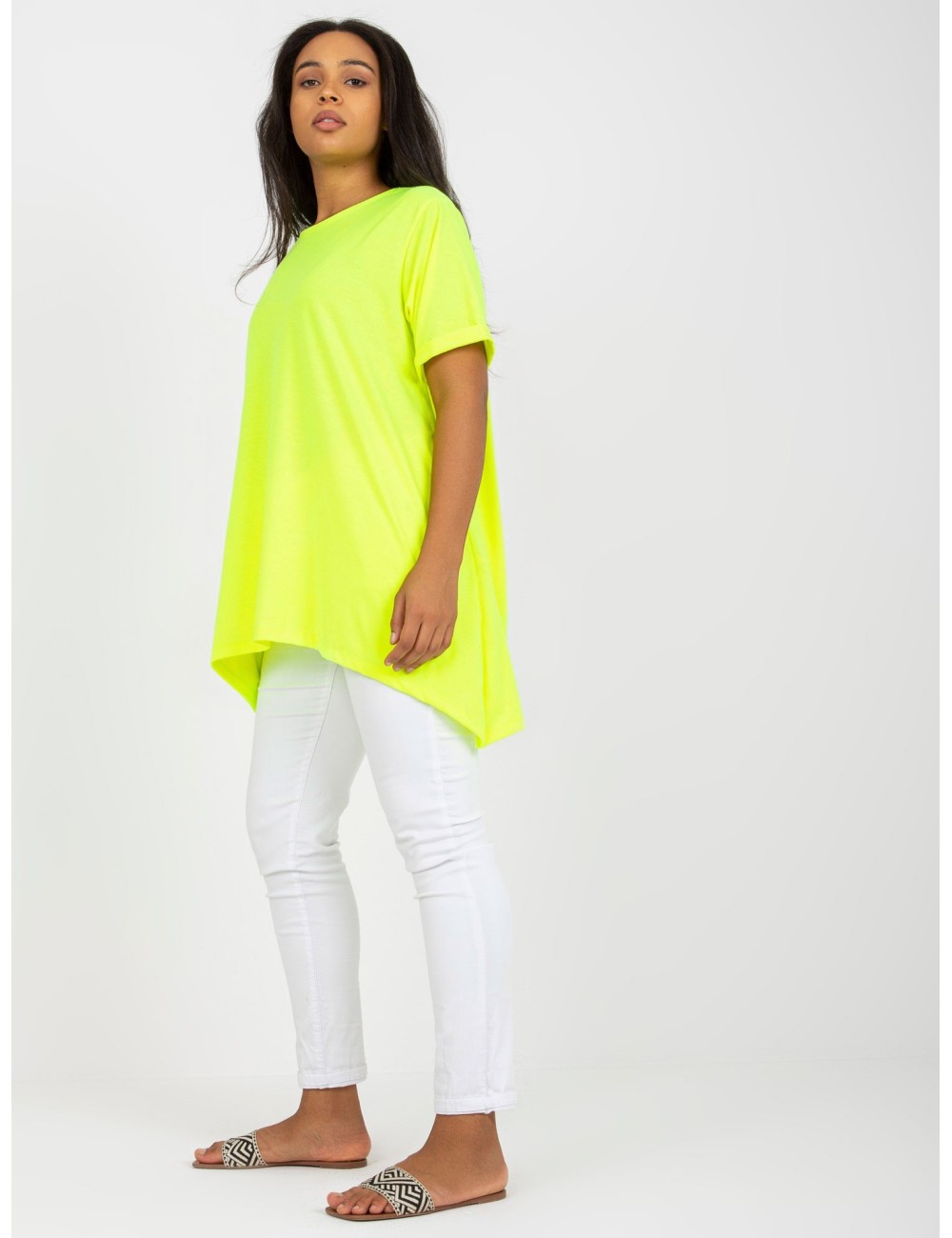 Żółta wiskozowa tunika plus size z krótkim rękawem