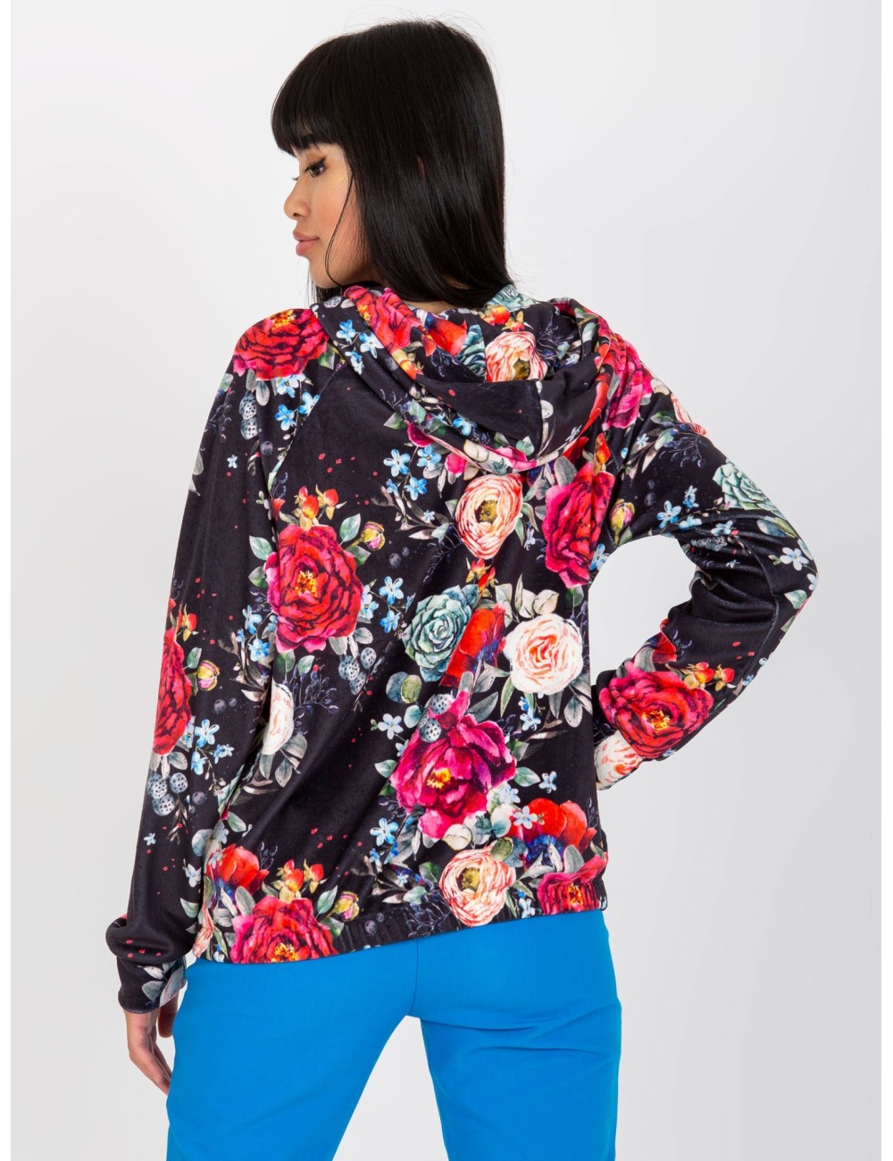 Biała welurowa bluza rozpinana w kwiaty RUE PARIS
