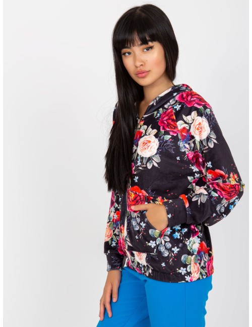 Biała welurowa bluza rozpinana w kwiaty RUE PARIS