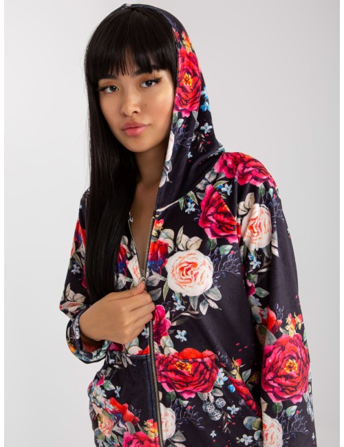 Biała welurowa bluza rozpinana w kwiaty RUE PARIS