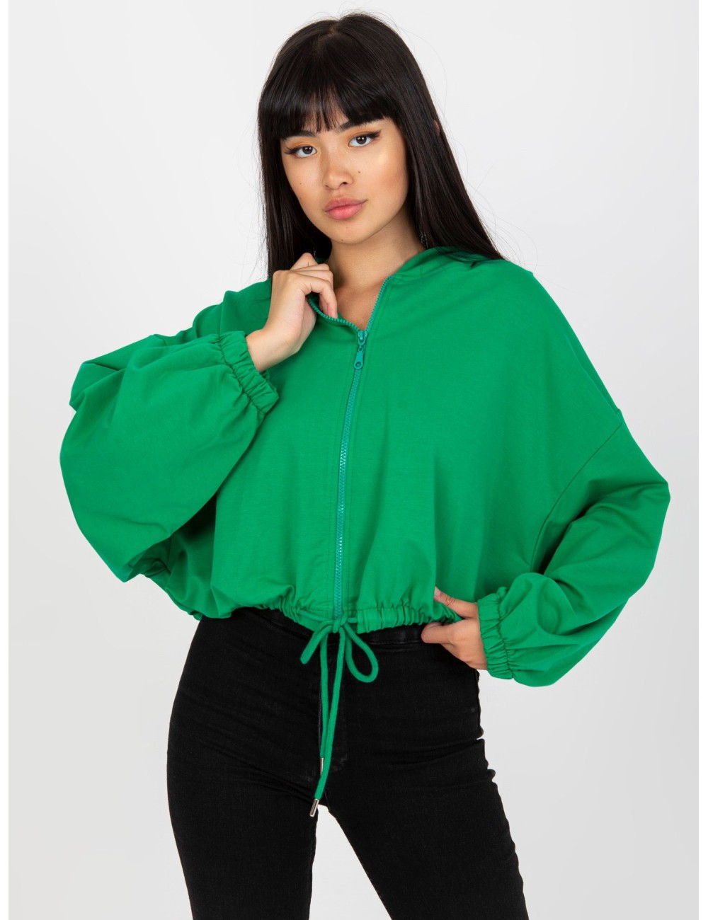 Melanżowa krotka bluza basic ze ściągaczem RUE PARIS