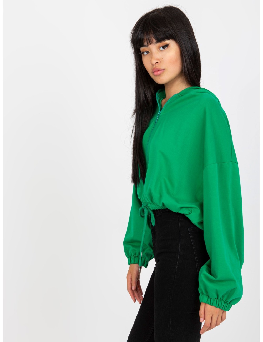 Melanżowa krotka bluza basic ze ściągaczem RUE PARIS