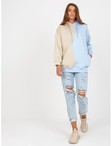 Beżowo-niebieska damska bluza basic z kapturem RUE PARIS