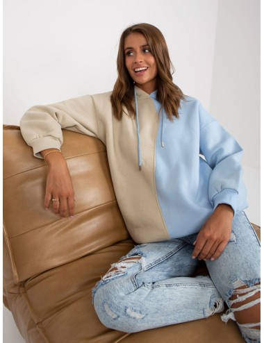Beżowo-niebieska damska bluza basic z kapturem RUE PARIS