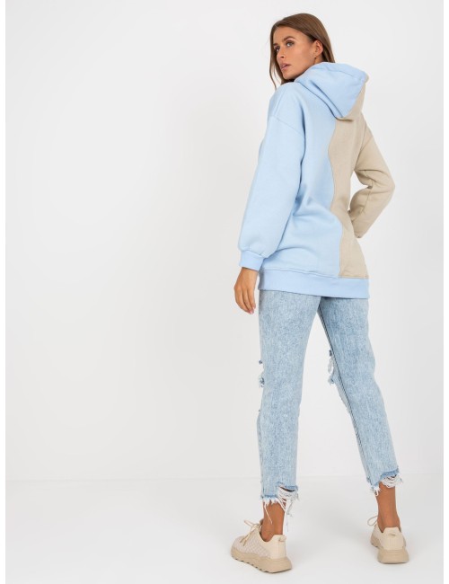 Beżowo-niebieska damska bluza basic z kapturem RUE PARIS