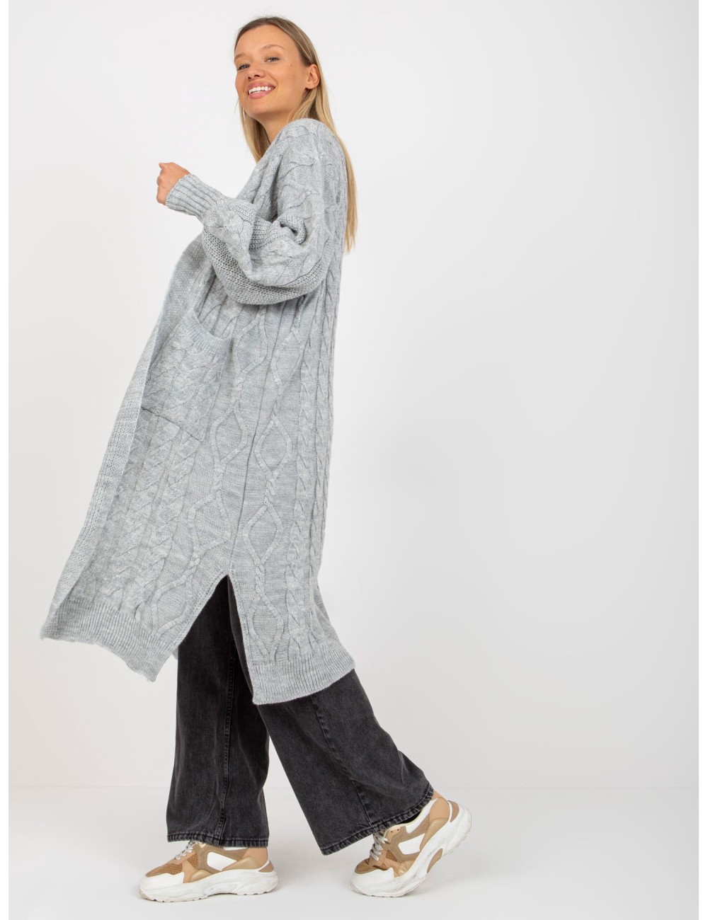 Maxi kardigan z kieszeniami RUE PARIS