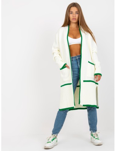 Ecru-zielony kardigan oversize z kieszeniami RUE PARIS