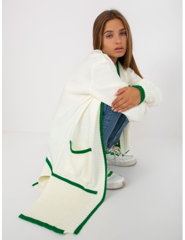 Ecru-zielony kardigan oversize z kieszeniami RUE PARIS