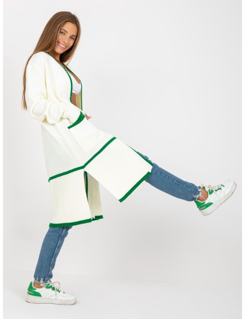 Ecru-zielony kardigan oversize z kieszeniami RUE PARIS