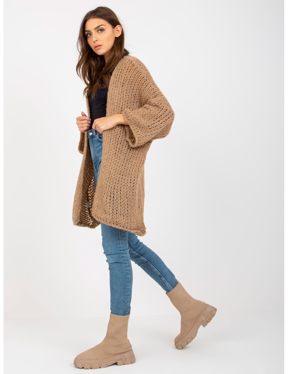 Brązowy dzianinowy kardigan oversize OCH BELLA
