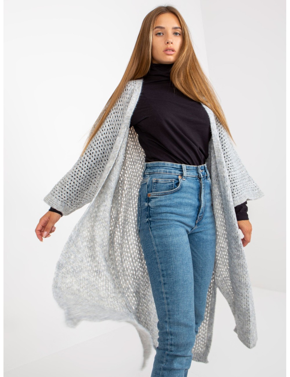 Długi ażurowy kardigan oversize OCH BELLA