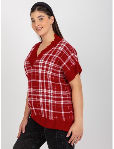 Czerwona dzianinowa kamizelka plus size w kratę