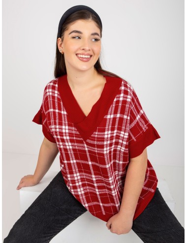 Czerwona dzianinowa kamizelka plus size w kratę